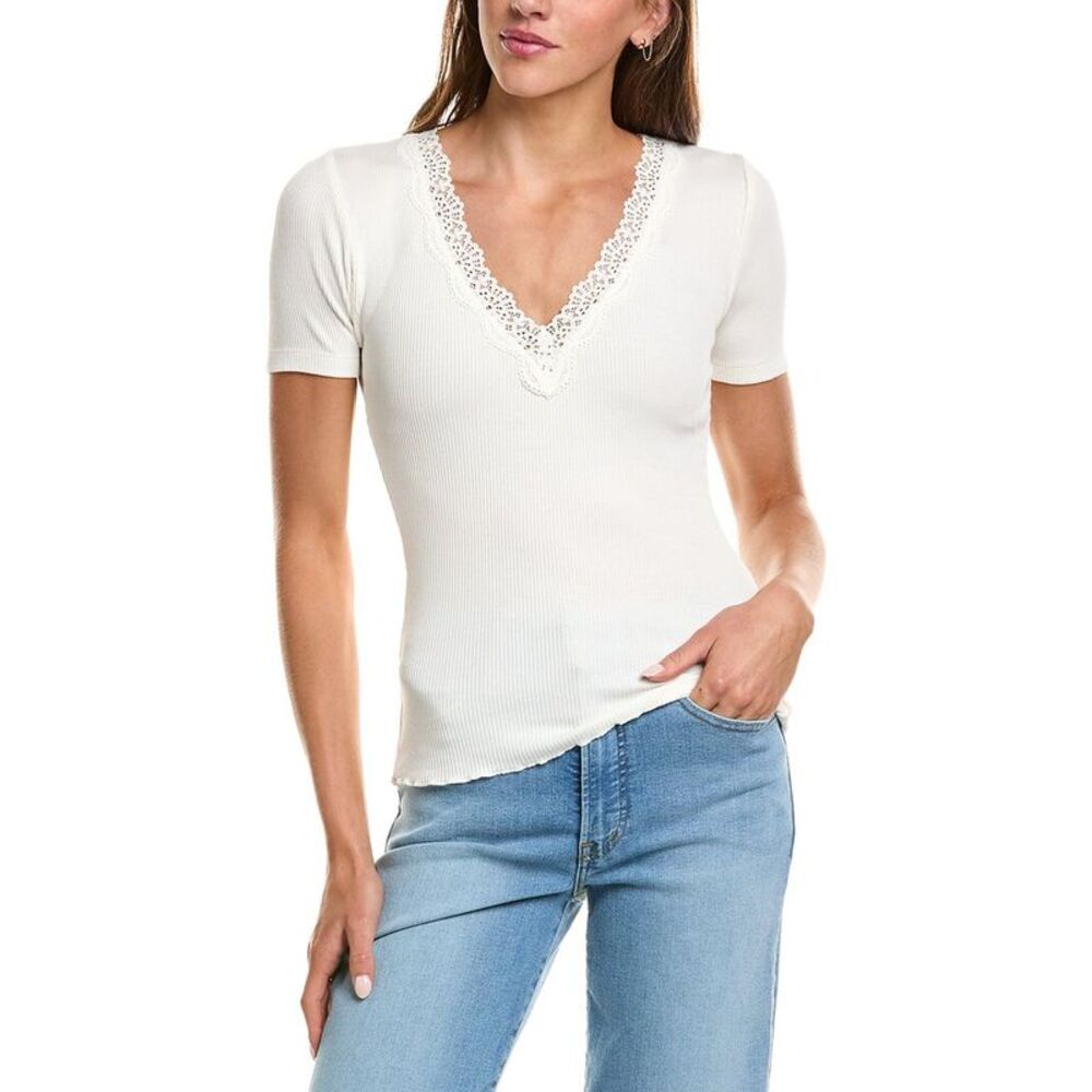 Madewell Womens Elbow-Sleeve Lace Top, White